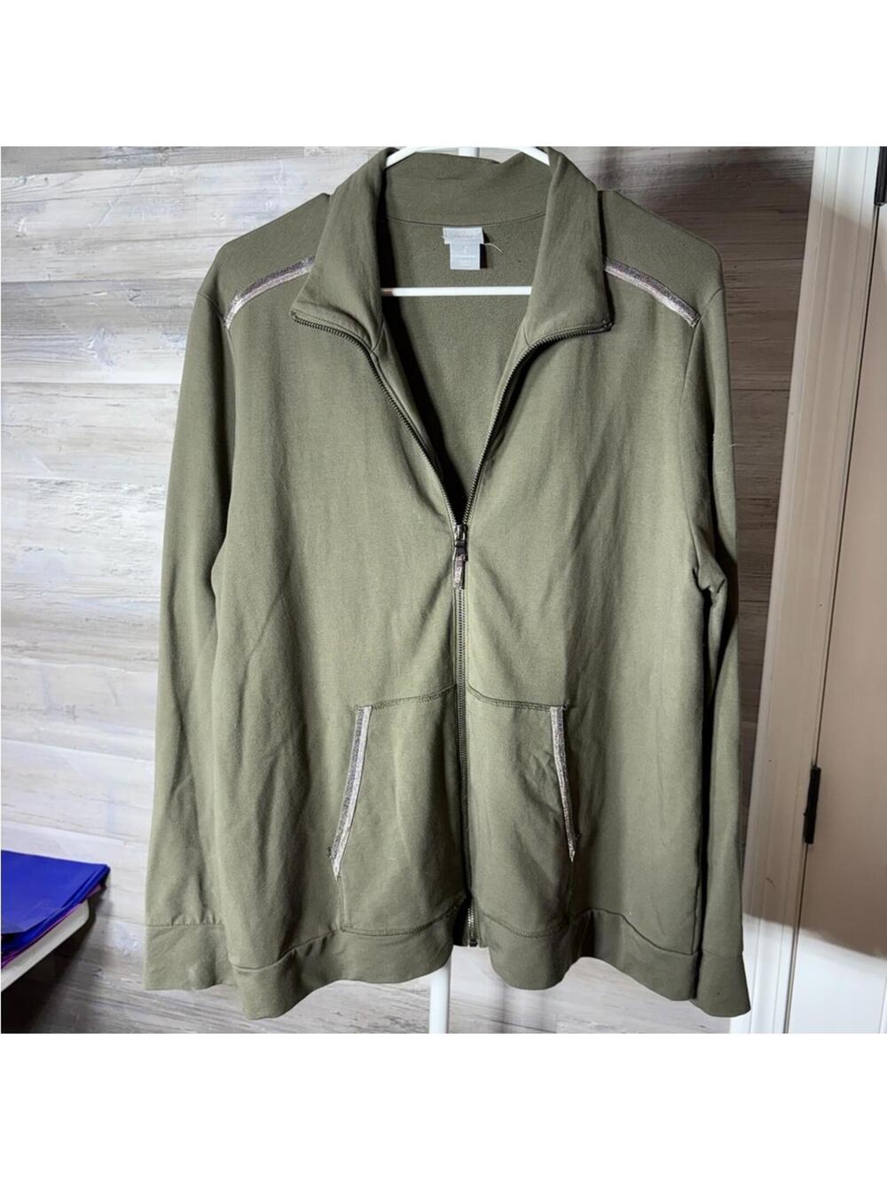 Chico's Zenergy Olive Green Full Zip Jacket Size 3 (16/18) 970
